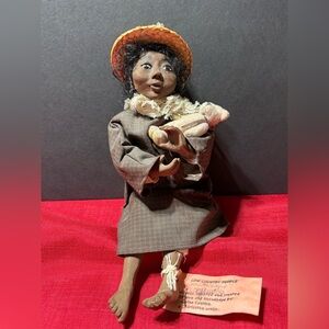 Handcrafted African-American Doll with Straw Hat